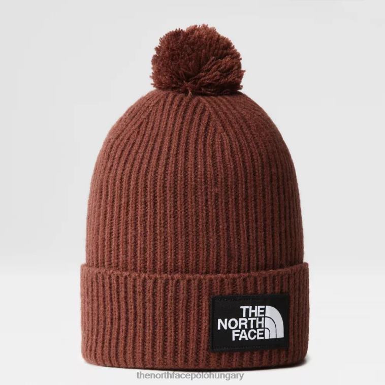 6T08T123 sötét tölgy The North Face tnf logós doboz pom beanie